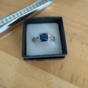 Gorgeous square cut ring with blue and white CZ size 9